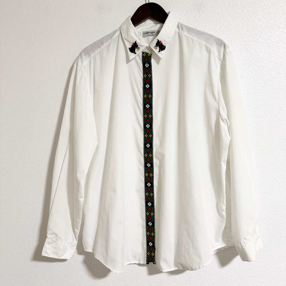Cabin Creek Embroidered Floral Scottie Dog Button Up Top